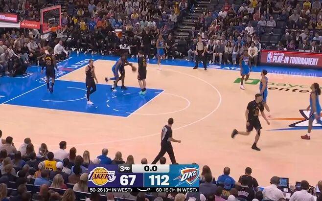 雷霆139-96狂胜湖人 东契奇伤退冲击季后赛格局